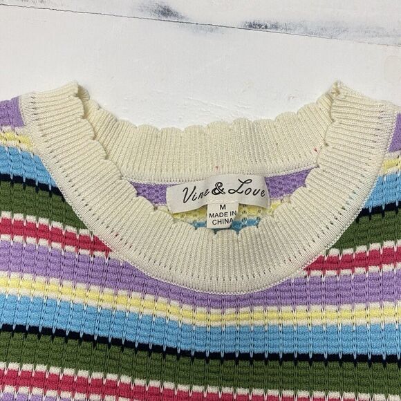 Vine & Love Kenzie Sweater Multicolored Stripes Scallop Neck Women's size Med - Picture 4 of 9